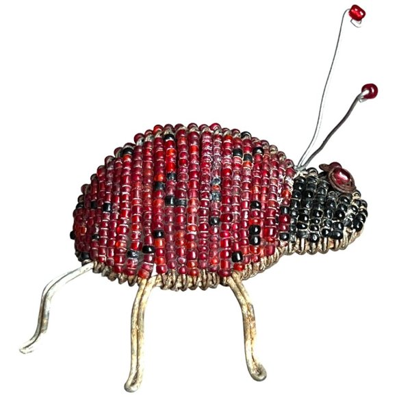 Vtg BEADED Ladybug 3.5" long x 3.5" wide x 3.5" tall Whimsical Ladybeetle READ - Picture 2 of 13